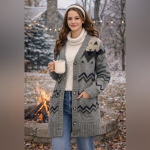 Like new! Morgan City gray tan Women’s Knit Button-Front Cardigan – Size Large